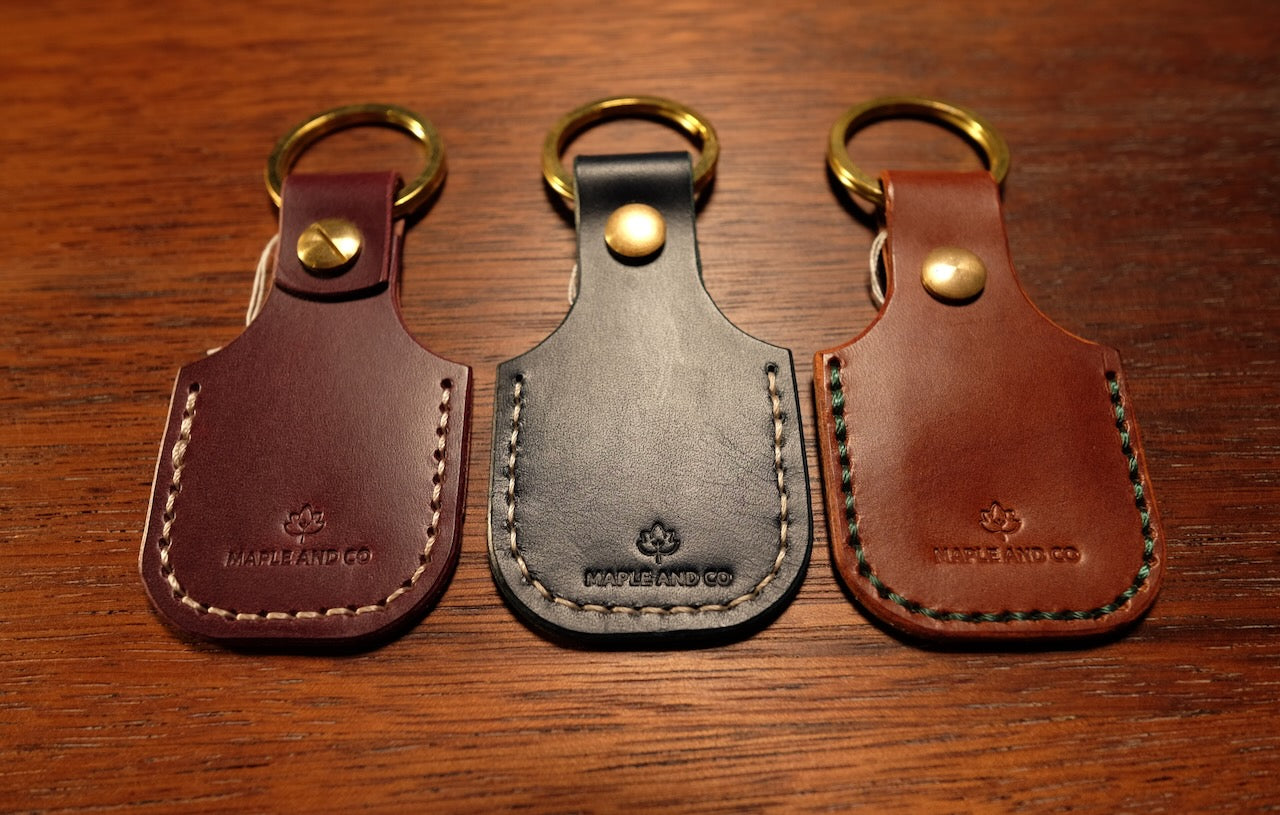 AirTag Keychain with Solid Brass Hardware, Full Grain Leather - Market