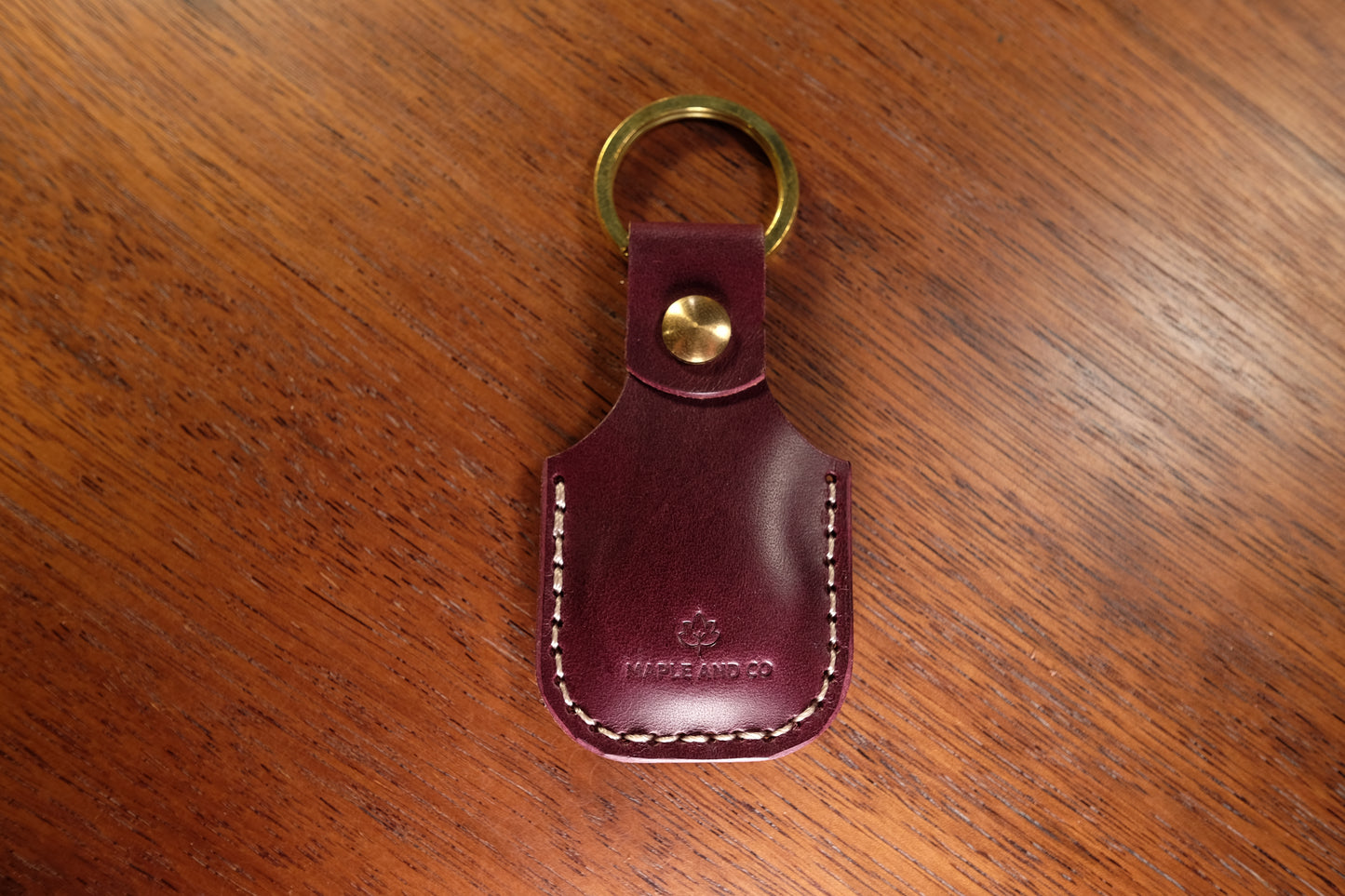 AirTag Keychain with Solid Brass Hardware, Full Grain Leather - Market
